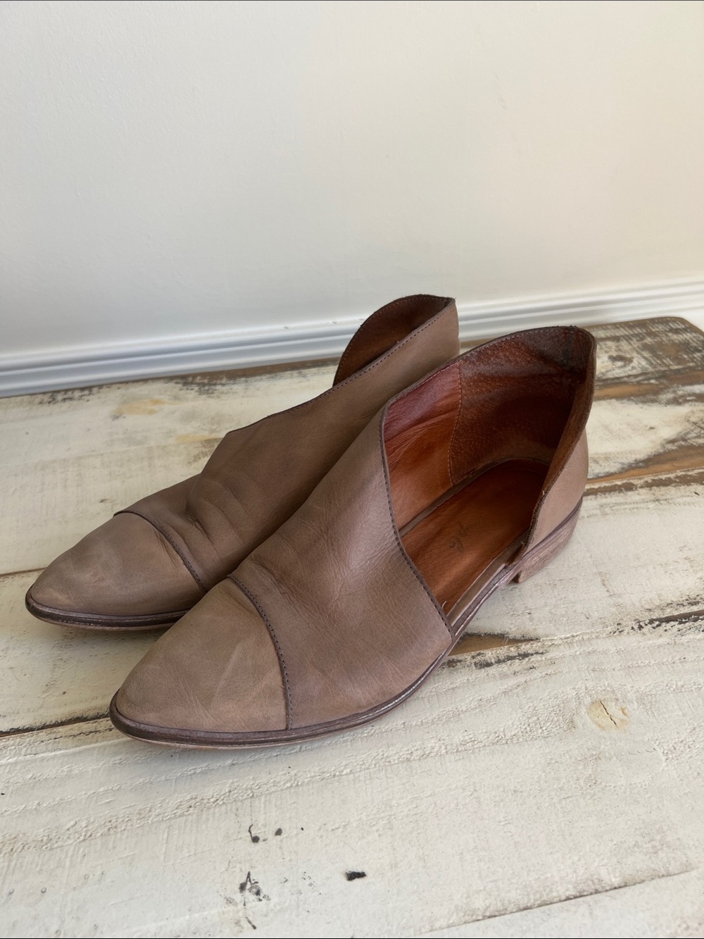 Free People Taupe Leather Slip-On Flats